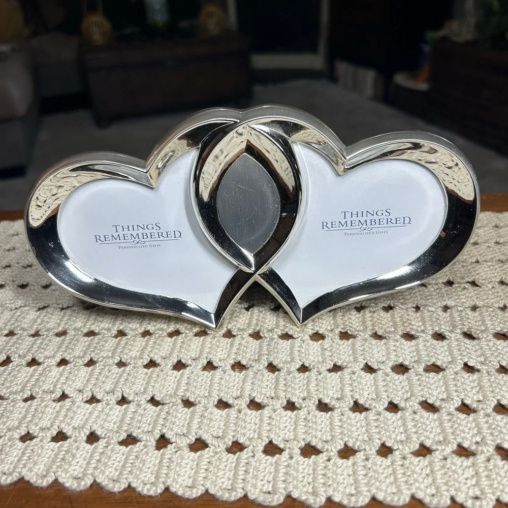 Things Remembered Double Heart Silver Plated Picture Frame No Engraving 8.5x4.5